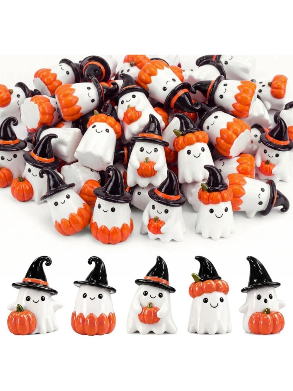 100 Pcs Halloween Pumpkin Ghosts Decor - Tiny Resin Figurines for Spooky Fun